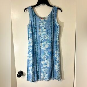 Hilo Hattie The Hawaiian Original Blue Floral Rayon Lightweight Midi Dress Sz S